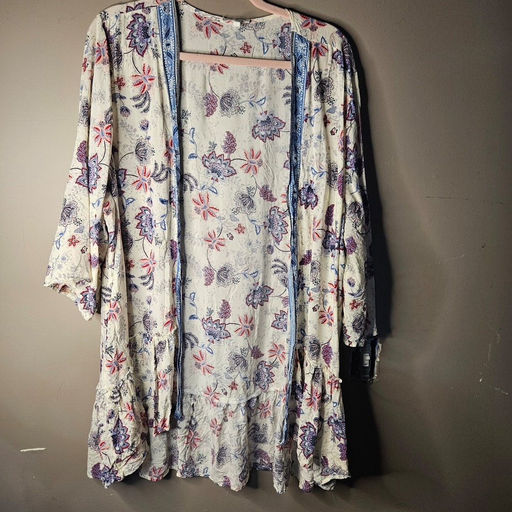 Maurices Women Multicolor Floral Open Front 3/4 Sleeve Kimono Size 2 Regular